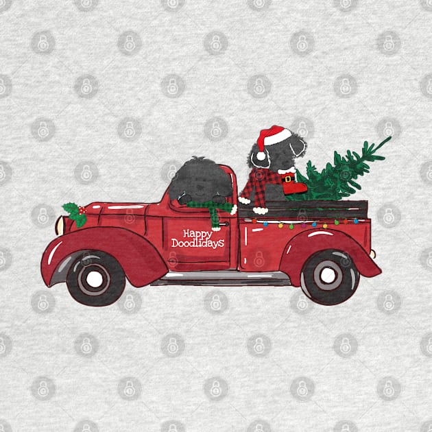 Cartoon Labradoodles Red Christmas Truck by EMR_Designs